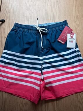 New Mens Chaps Patriotic American Flag Colors Swim Trunks UPF 50+ size Small